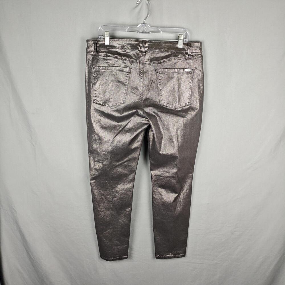 White House Black Market Pants Womens 14 Silver The Skinny Ankle Metallic Coated - Picture 10 of 16